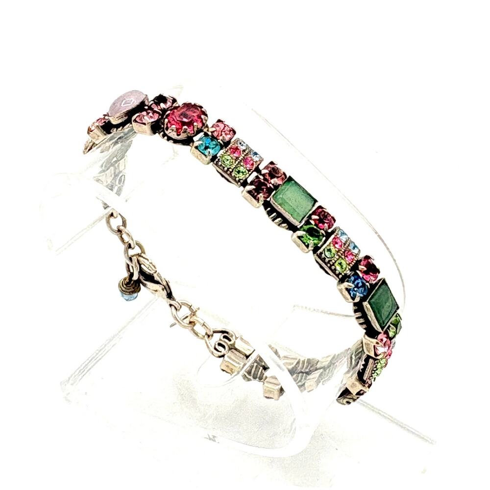 Mary DeMarco Bracelet Mixed Glass Stones Cabochon Colorful Statement Jewelry